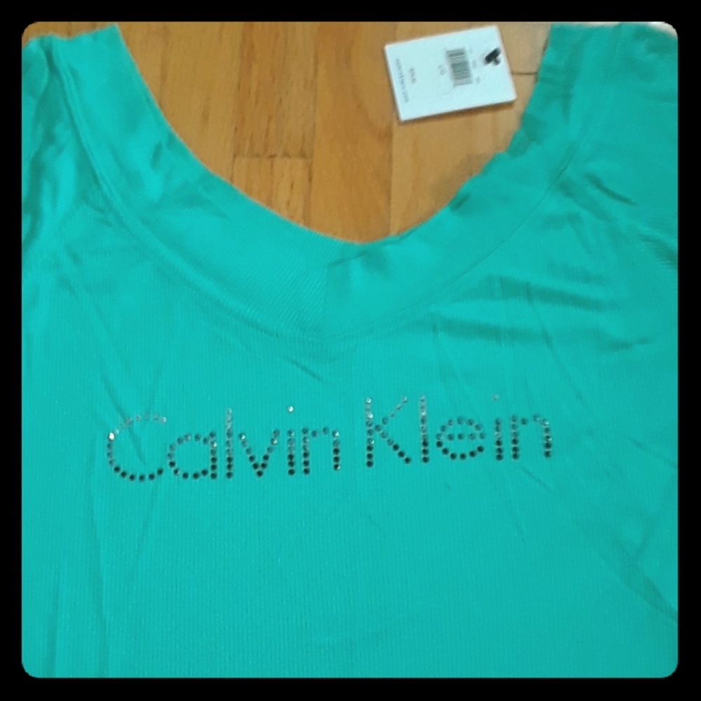 Calvin Klein Teal Rhinestone Tee